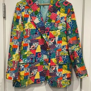Lilly Pulitzer Vibrant Patchwork 1970s Mens Stuff Blazer - ORIGINAL, 44R